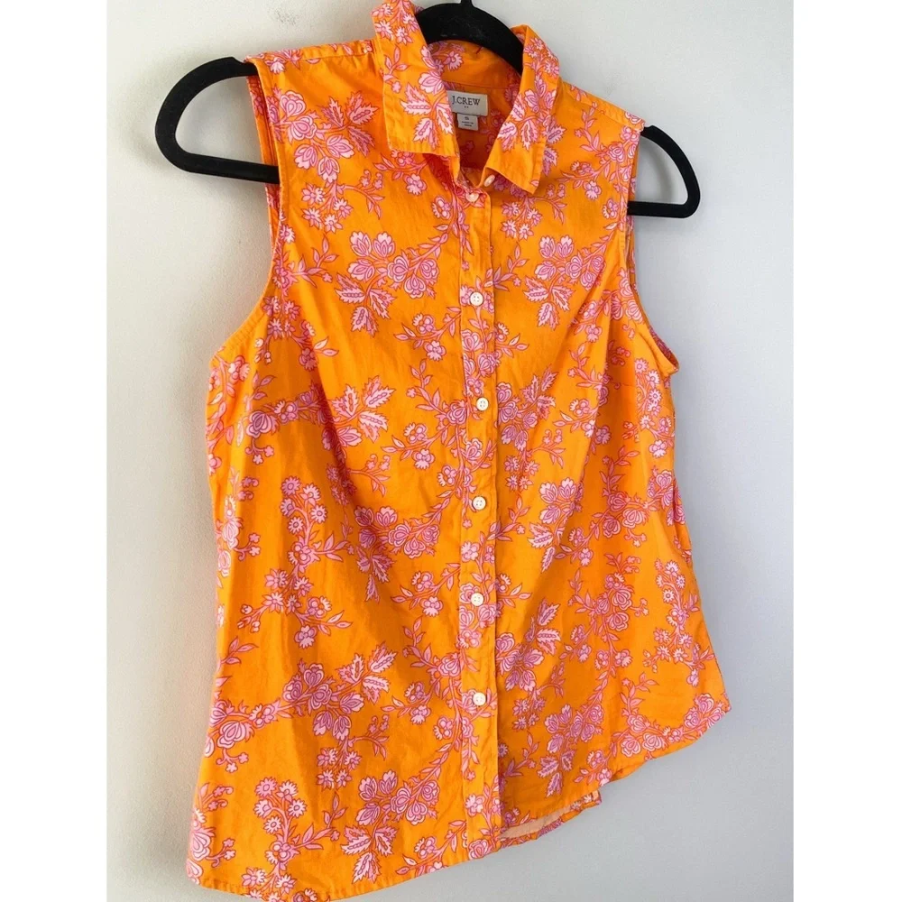 J Crew Ruffle Smocked Waist Mini Skirt‎ Sleeveless Button Up Blouse Set S Orange - Picture 4 of 16